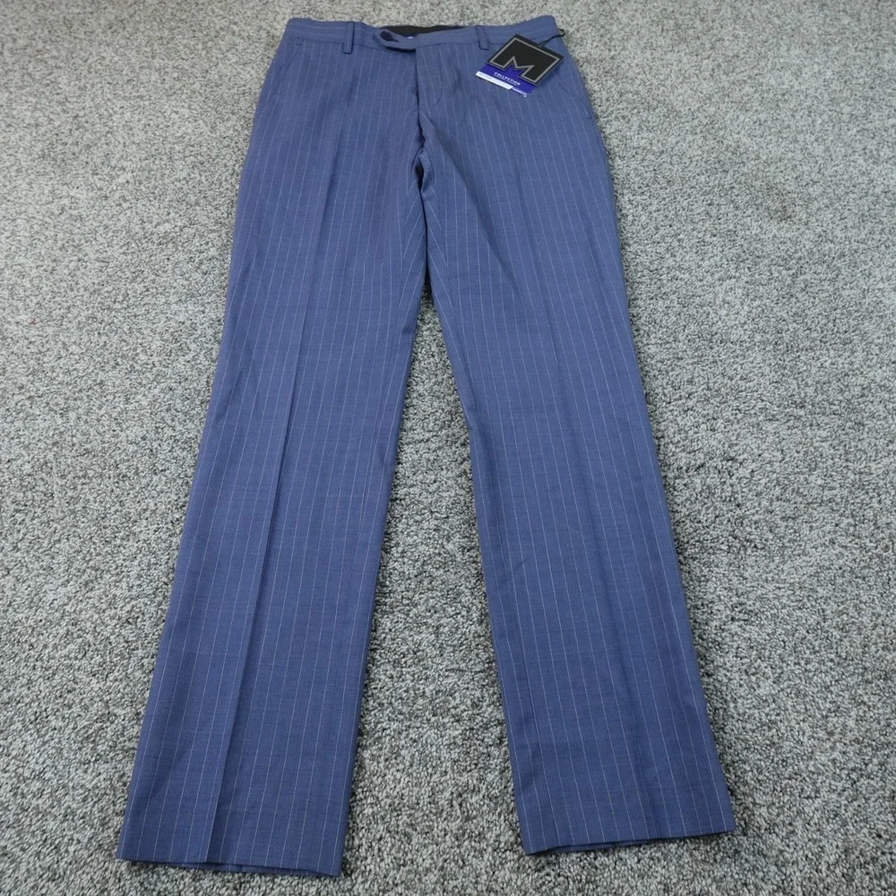 NEW Michael Strahan Pants Mens 30X32 Blue Pinstripe Wool Dress Chino Trouser